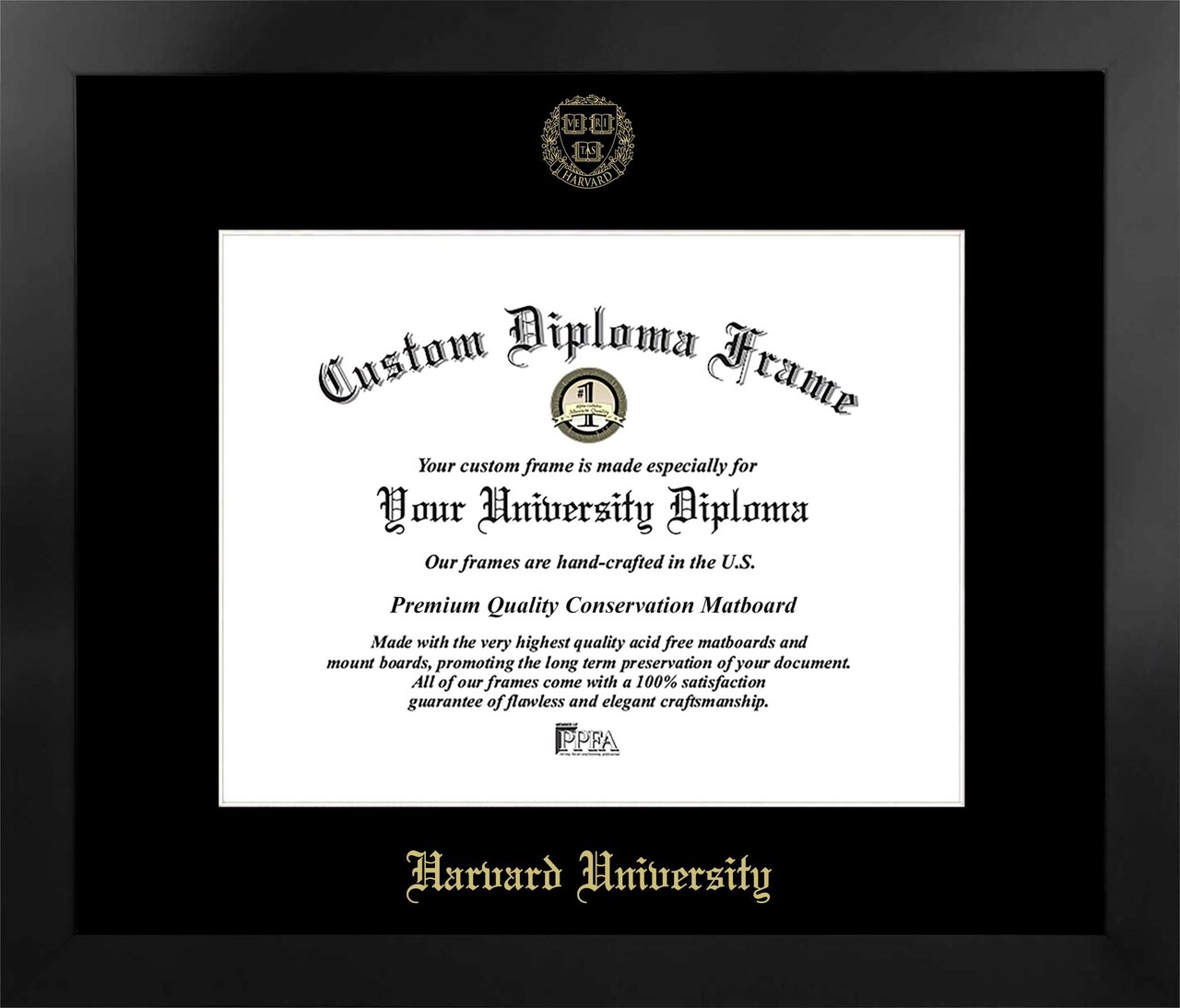 Harvard University 14w x 11h Manhattan Black Single Mat Gold Embossed Diploma Frame with Bonus Campus Images Lithograph (value savings at $59)